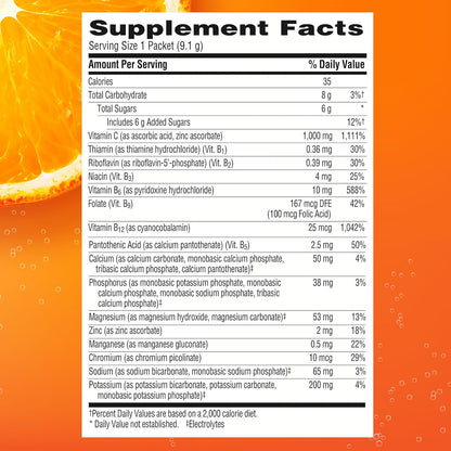 Emergen-C 1000Mg Vitamin C Powder for Daily Immune Support Caffeine Free Vitamin C Supplements with Zinc and Manganese, B Vitamins and Electrolytes, Super Orange Flavor - 90 Count/3 Month Supply
