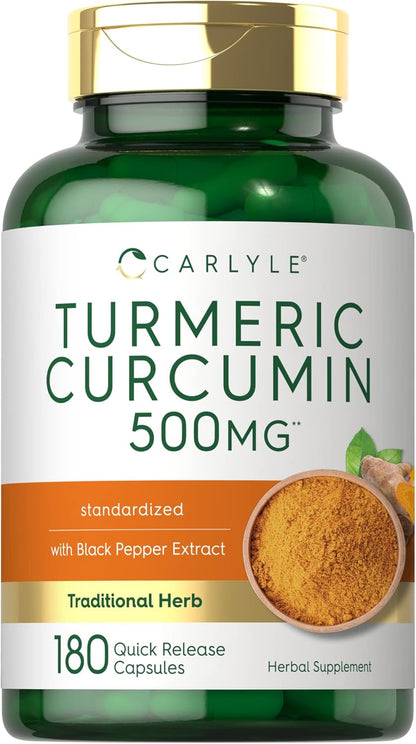 Carlyle Turmeric Curcumin Supplement 500 Mg | 180 Capsules | with Black Pepper Extract | Non-Gmo & Gluten Free