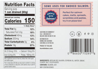 Bumble Bee Smoke Flavored Red Coho Salmon Fillets in Oil, 3.75 Oz (Pack of 1) - 19G Protein - Skinless, Boneless - Great for Snacks & Recipes - Gluten Free