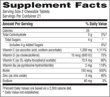 Emergen-C Immune+ Chewables 1000Mg Vitamin C with Vitamin D Tablet, Immune Support Dietary Supplement for Immunity, Orange Blast Flavor - 42 Count
