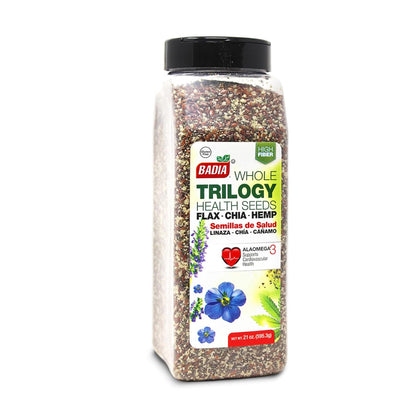 Badia Trilogy Health Seed, Flax, Chia, Hemp Seeds , 21 Oz Case of 6