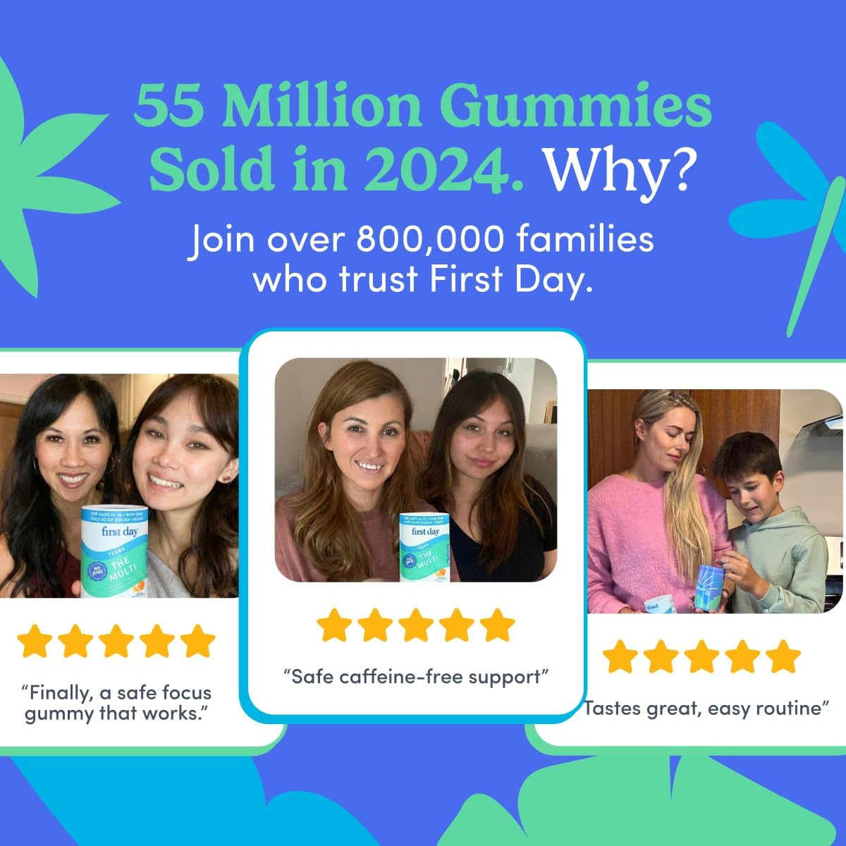 FIRST DAY Vitamins for Teens - Teen Multi Vitamins for Girls & Boys 12-17, Organic Fruit & Veggie Blend - 12 Key Nutrients: Vitamins A, B1, B2, B6, B9, B12, C, D3, E, K2-30 Day Supply