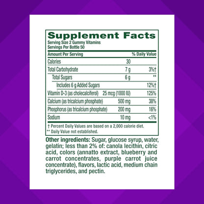 Vitafusion Chewable Calcium Gummy Vitamins for Bone and Teeth Support, Calcium Gummies, Fruit and Cream Flavor, 100 Count, 50 Day Supply
