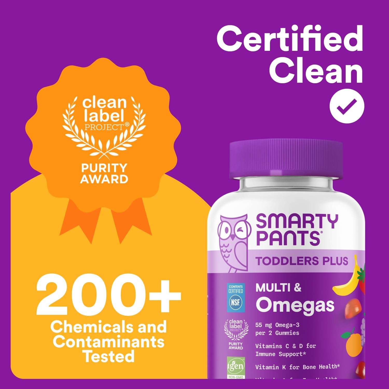 Smartypants Toddler Multivitamin Gummies - Improved Formula: Omega 3 (DHA/EPA), Vitamins D3, C, Vitamin B12, B6, A, K & Zinc, Biotin, Gluten Free, Three Fruit Flavors, 60 Count (30 Day Supply)