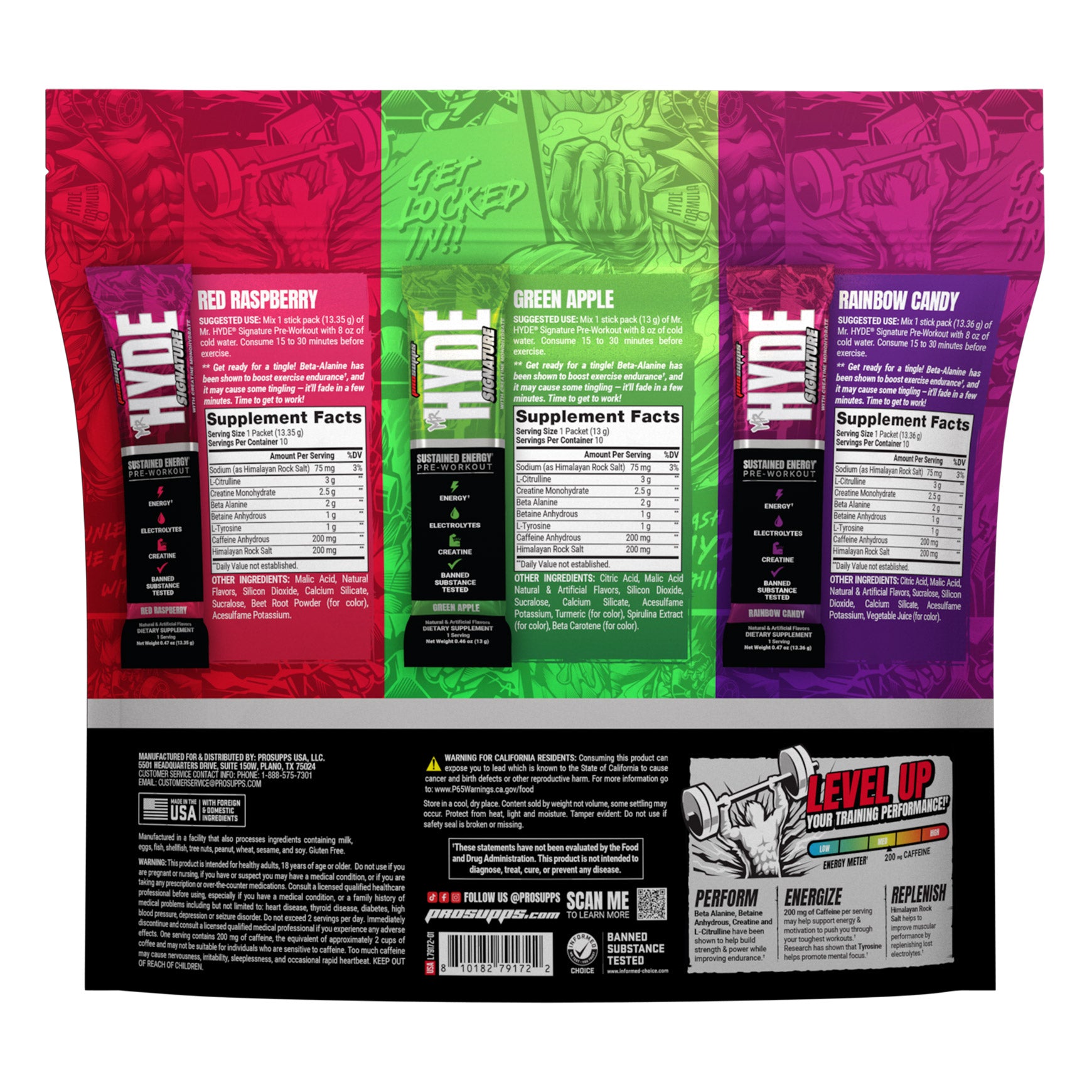 Mr. HYDE Signature Pre-Workout On-The-Go, 30 Individual Serving Stick Packs, Variety Pack