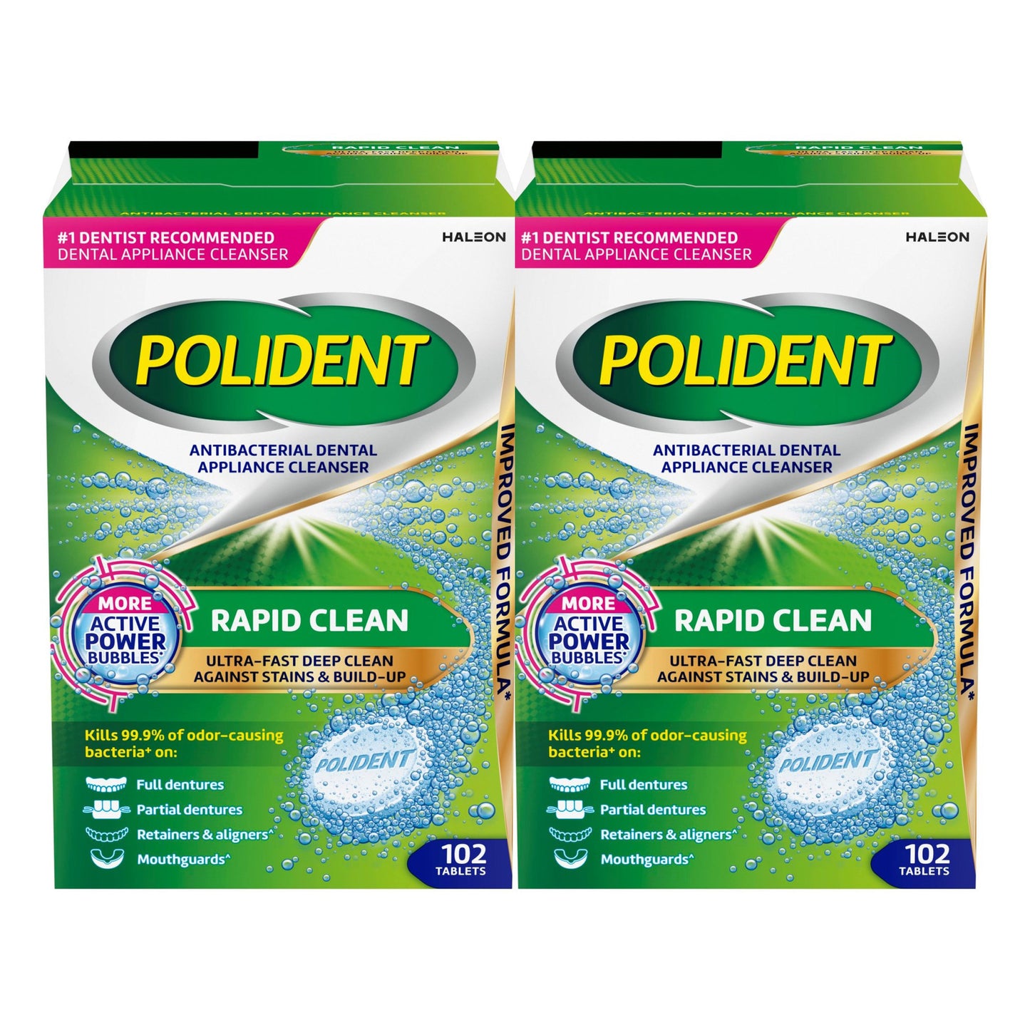 Polident Rapid Clean Dental Appliance Cleanser Tablets, 102 Count, 2-Pack