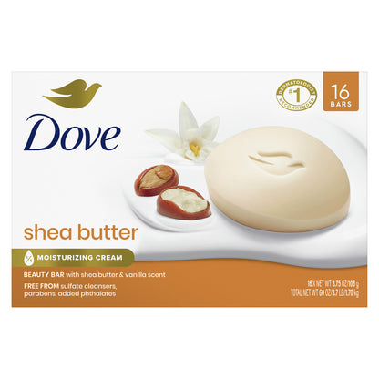 Dove Moisturizing Beauty Bar Soap Shea, 3.75 Oz, 16 Bars