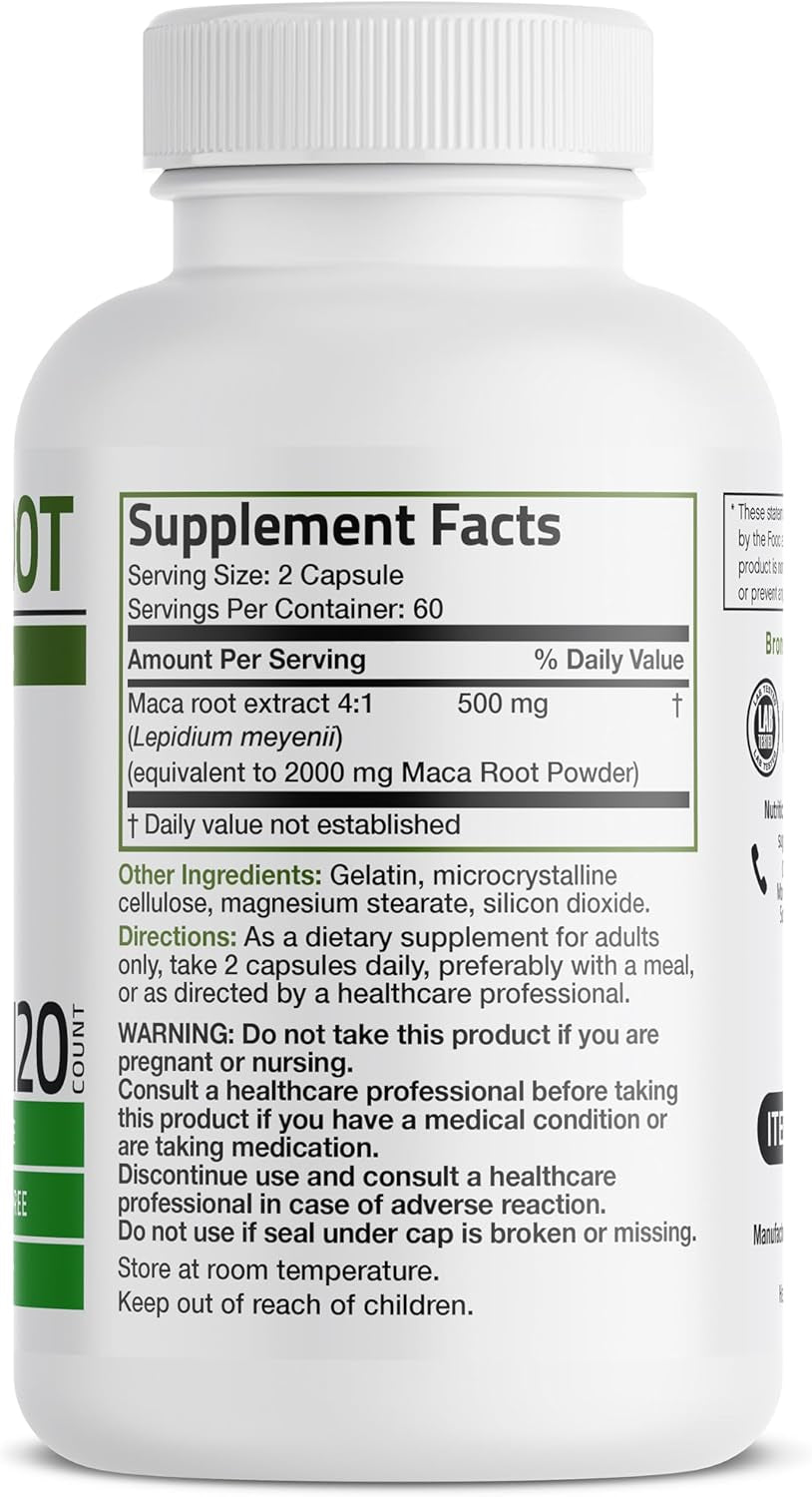 Bronson Maca Root Lepidium Meyenii Non-Gmo, 120 Vegetarian Capsules
