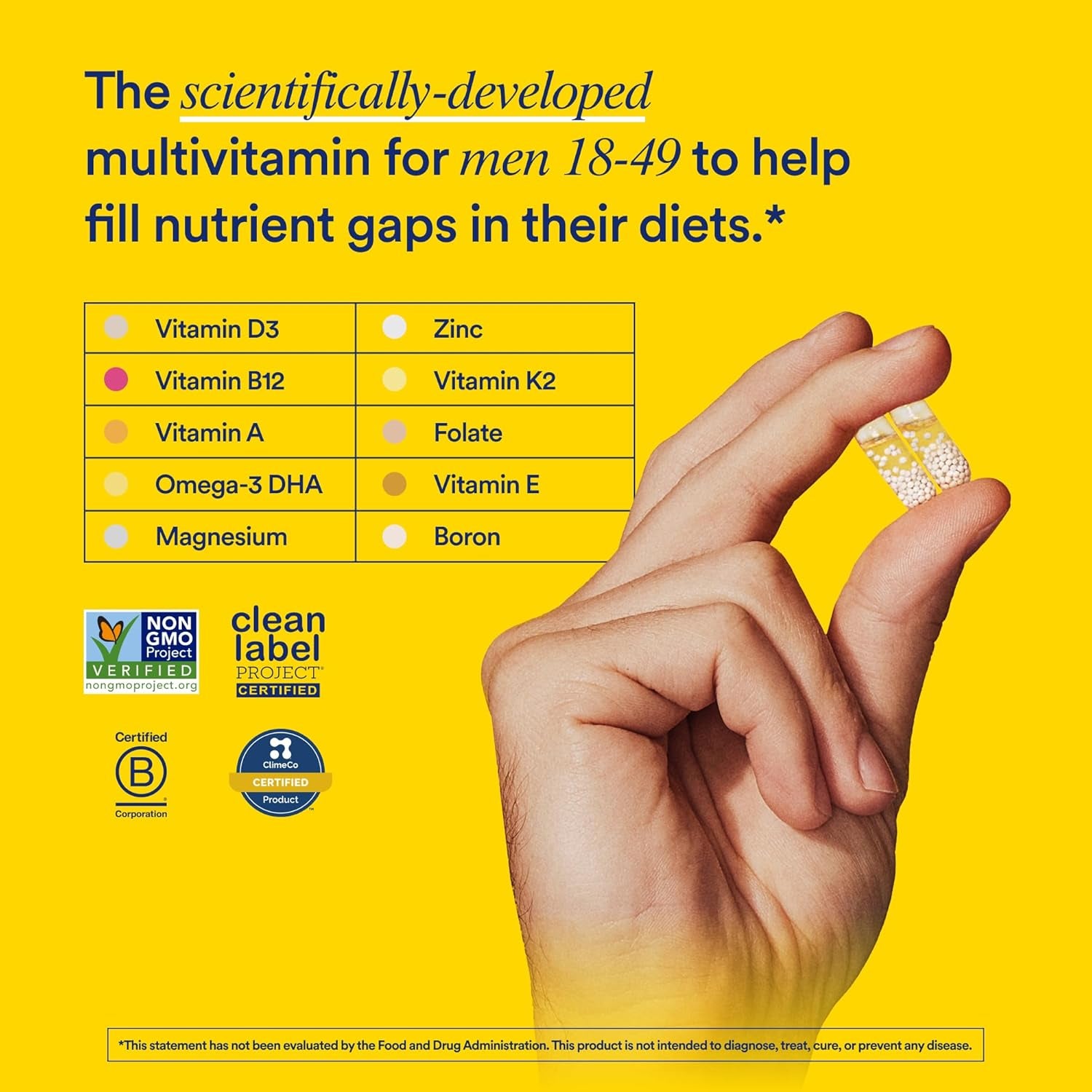 Ritual Multivitamin for Men 18+ with Zinc, Vitamin a and D3 for Immune Function Support*, Omega-3 DHA, B12, K2, Gluten Free, Non-Gmo, Vegan, Mint Essenced, 30 Day Supply