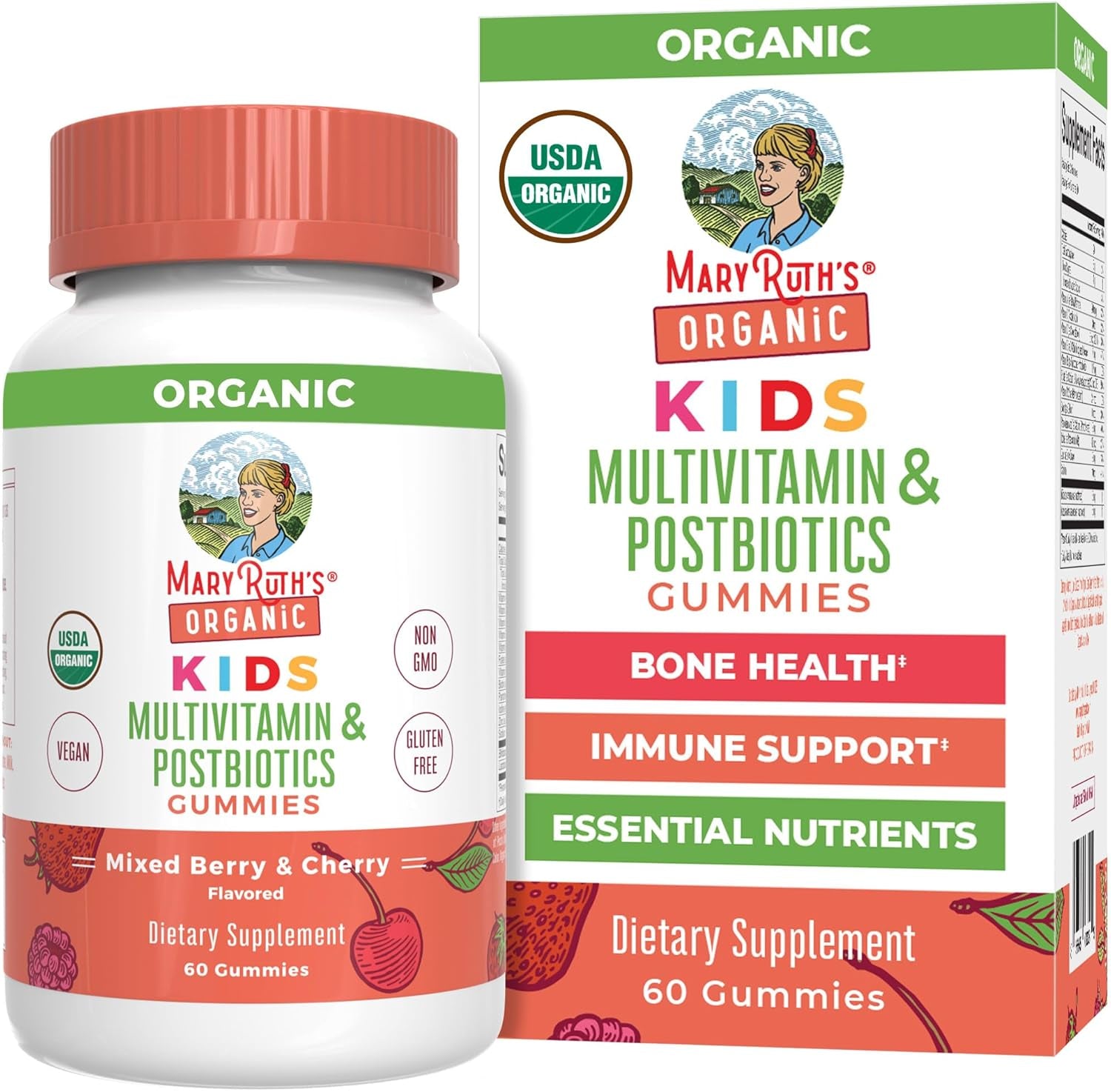 Kids Vitamins by Maryruth'S | USDA Organic | Multivitamin Gummies + Postbiotics for Ages 4+ | Multivitamin for Kids with Lactobacillus Rhamnosus | Children’S Vitamins | Vegan | Non-Gmo | 60 Count