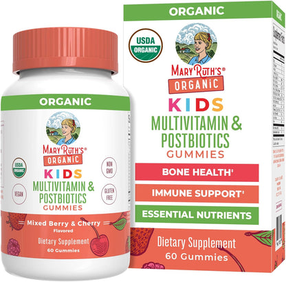 Kids Vitamins by Maryruth'S | USDA Organic | Multivitamin Gummies + Postbiotics for Ages 4+ | Multivitamin for Kids with Lactobacillus Rhamnosus | Children’S Vitamins | Vegan | Non-Gmo | 60 Count