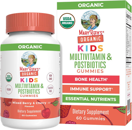 Kids Vitamins by Maryruth'S | USDA Organic | Multivitamin Gummies + Postbiotics for Ages 4+ | Multivitamin for Kids with Lactobacillus Rhamnosus | Children’S Vitamins | Vegan | Non-Gmo | 60 Count
