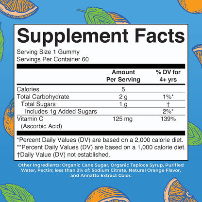 Maryruth Organics Vegan Vitamin C Gummies | 2 Month Supply | Immune Support Supplement for Adults & Kids | Chewable Vitamin C Gummy Vitamins | Non-Gmo | Pectin Based | 60 Count