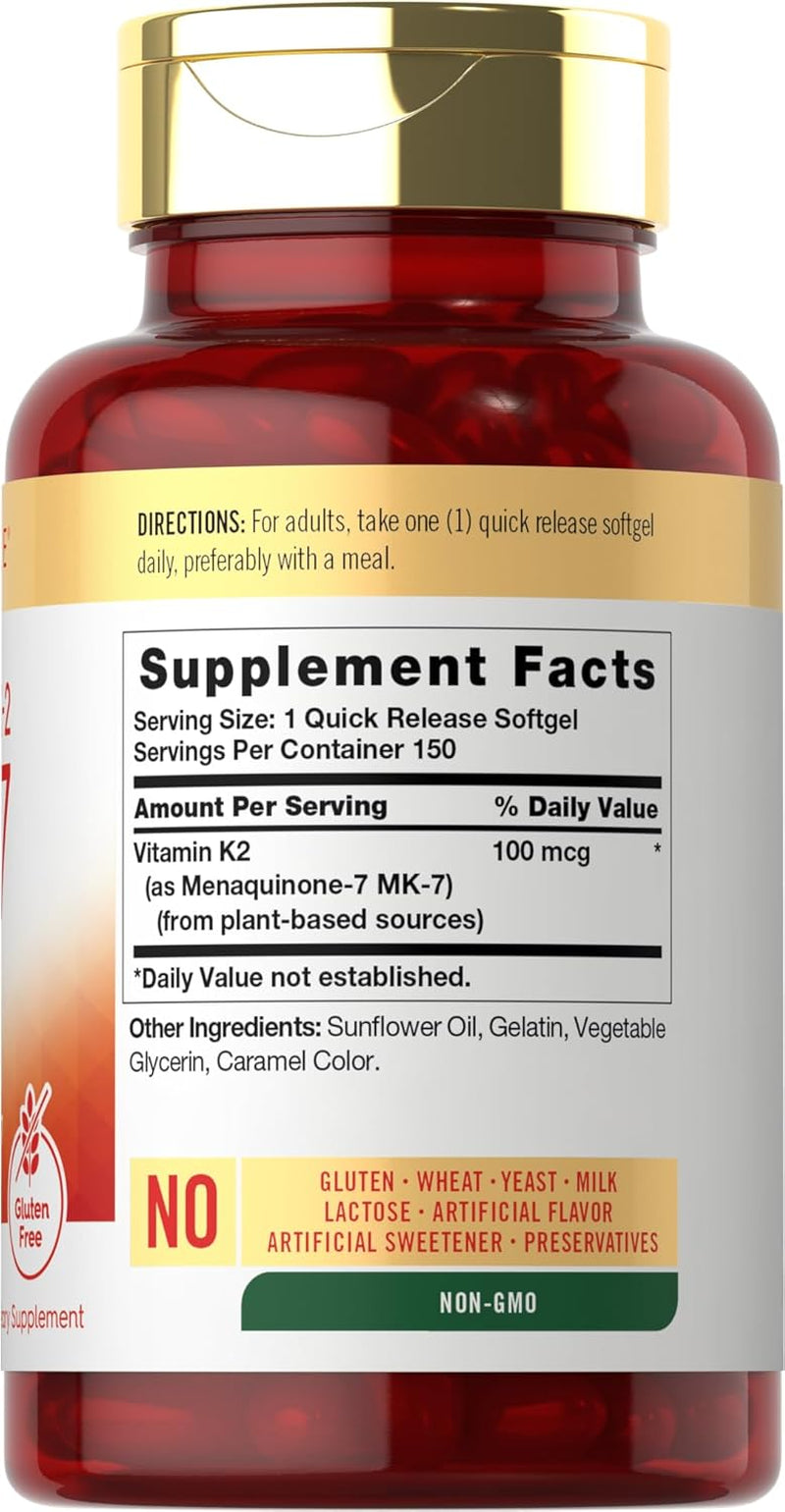Carlyle Vitamin K2 MK7 100 Mcg | 150 Softgels | Non-Gmo, Gluten Free Supplement