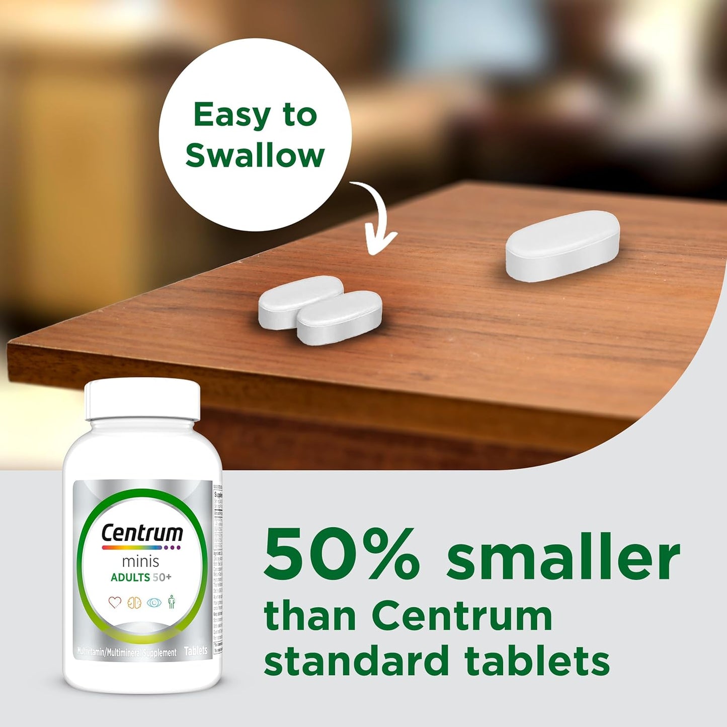 Centrum Minis Silver Multivitamin for Adults 50 Plus, Multimineral Supplement, Vitamin D3, B-Vitamins, Gluten Free, Non-Gmo Ingredients, Supports Memory and Cognition in Older Adults - 320 Ct