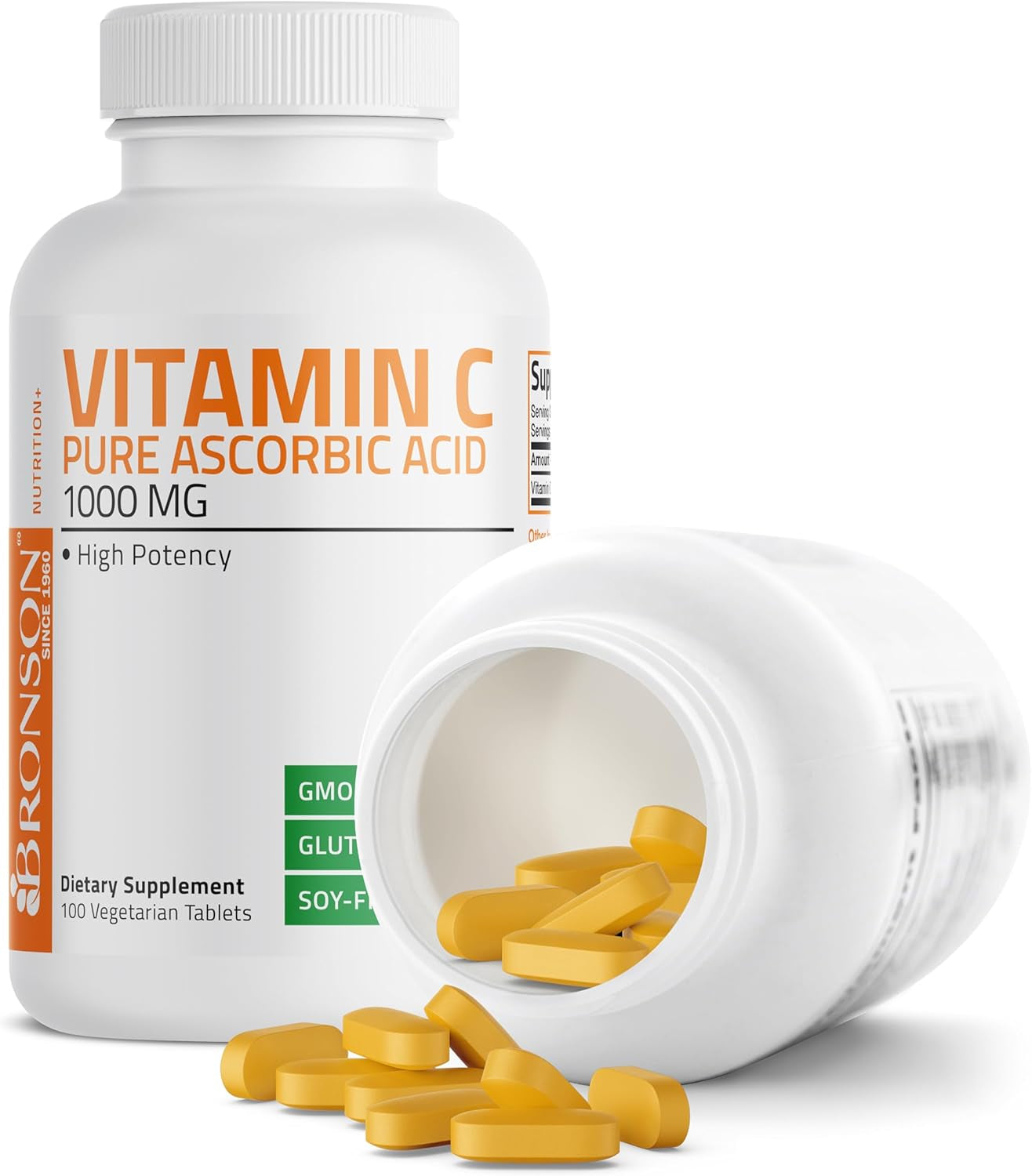 Bronson Vitamin C 1000Mg Premium Non-Gmo Ascorbic Acid Tablets, 100 Count