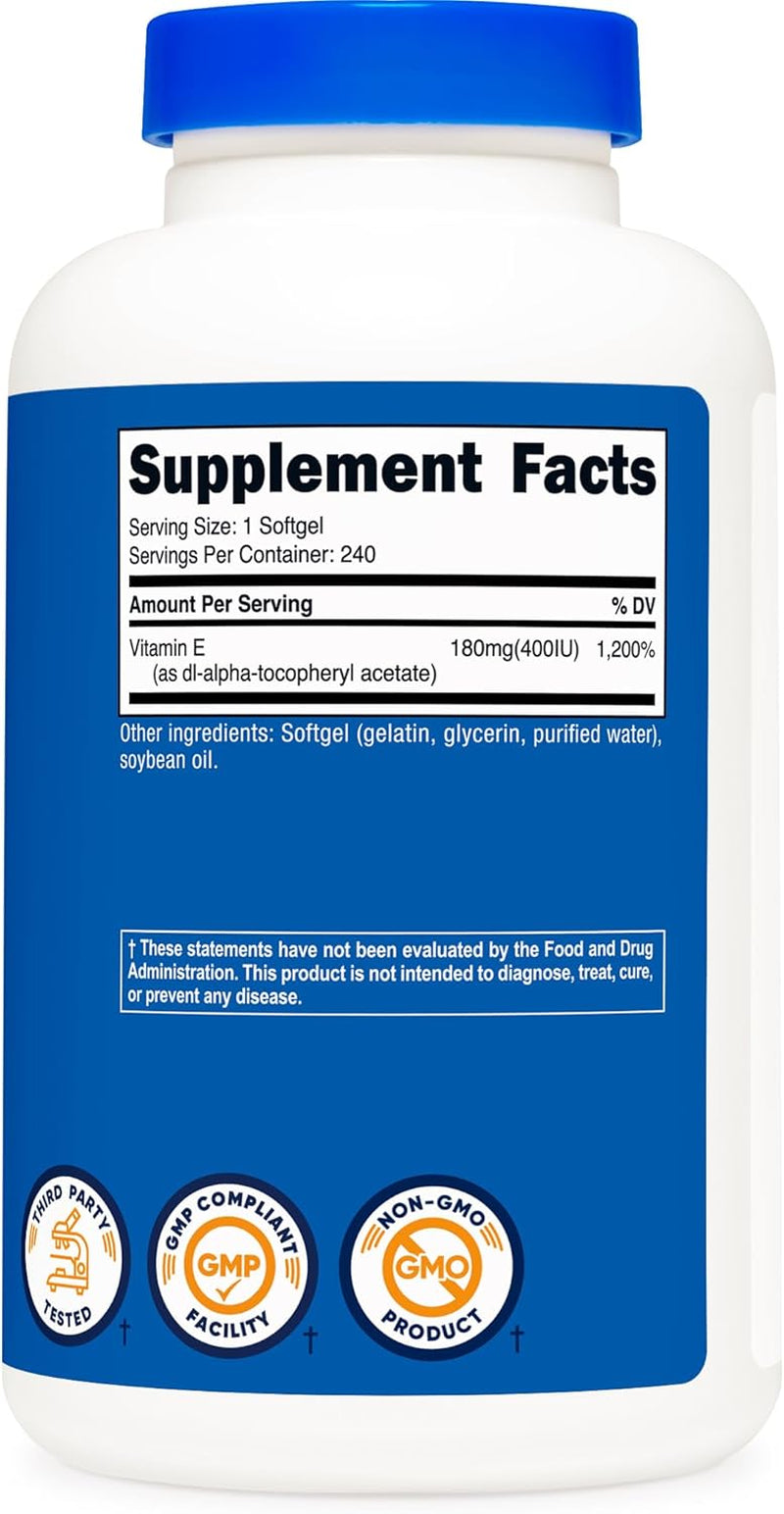 Vitamin E 400 IU, 240 Softgel Capsules - Gluten Free, Non-Gmo