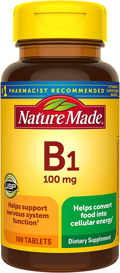 Nature Made Vitamin B1 100Mg, Thiamine B1 Supplement for Energy Metabolism Support, 100 Tablets, 100 Day Supply