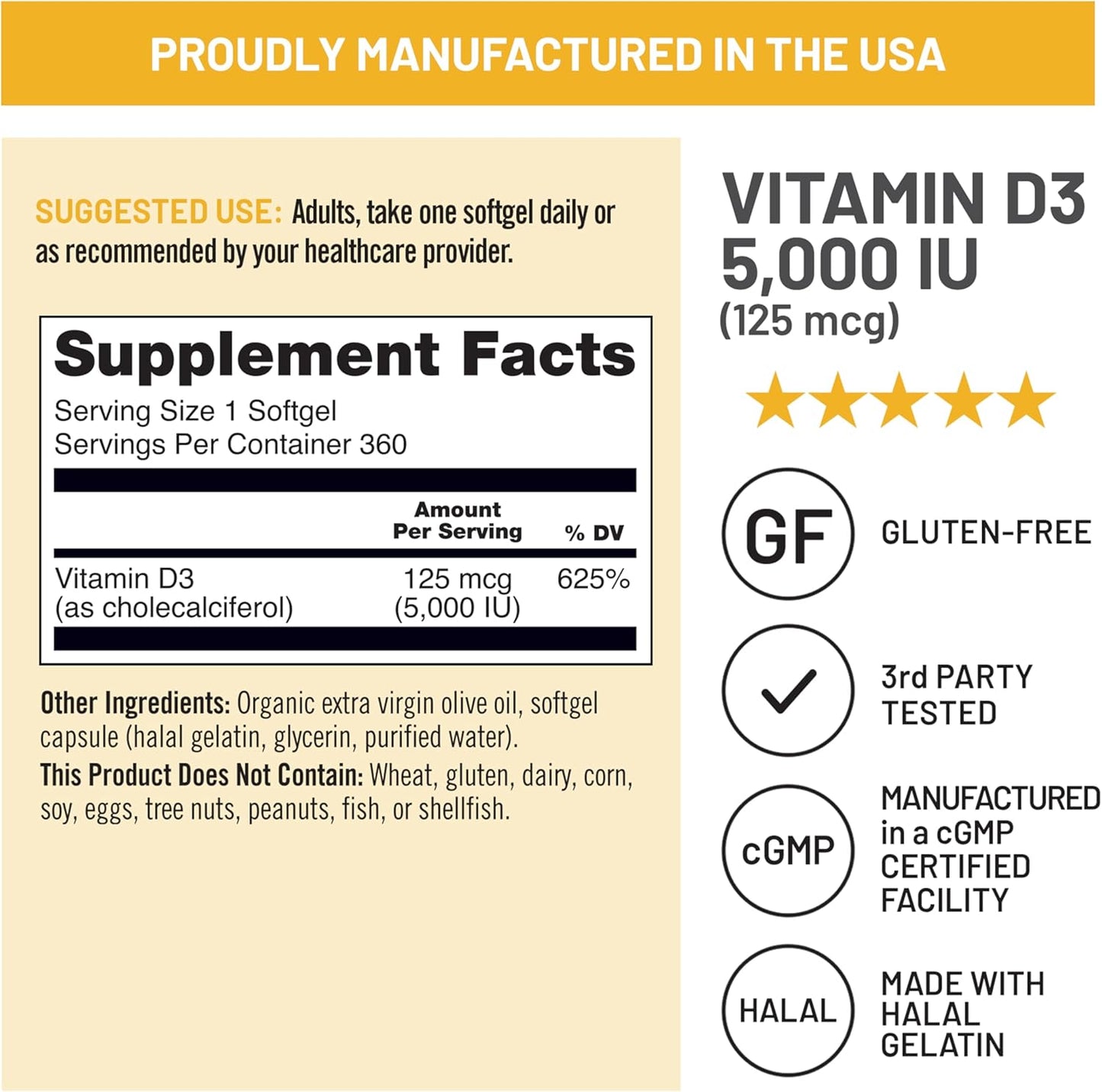 Naturewise Vitamin D3 5000Iu (125 Mcg) 1 Year Supply for Immune Support, Healthy Muscle Function, and Bone Health - Non-Gmo, Gluten Free in Organic Extra Virgin Olive Oil, (Mini Softgel), 360 Count