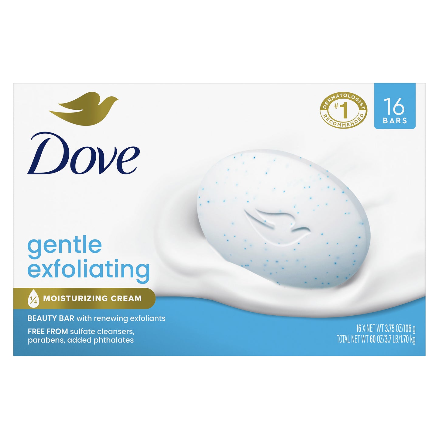 Dove Moisturizing Beauty Bar Soap Gentle Exfoliating, 3.75 Oz, 16 Bars
