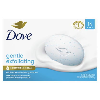 Dove Moisturizing Beauty Bar Soap Gentle Exfoliating, 3.75 Oz, 16 Bars
