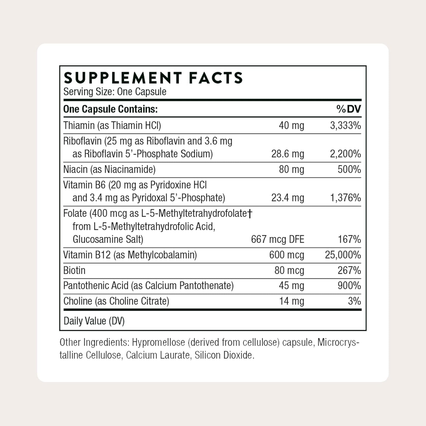 THORNE - B-Complex #12 - Vitamin B Complex with Active B12 and Folate - 60 Capsules