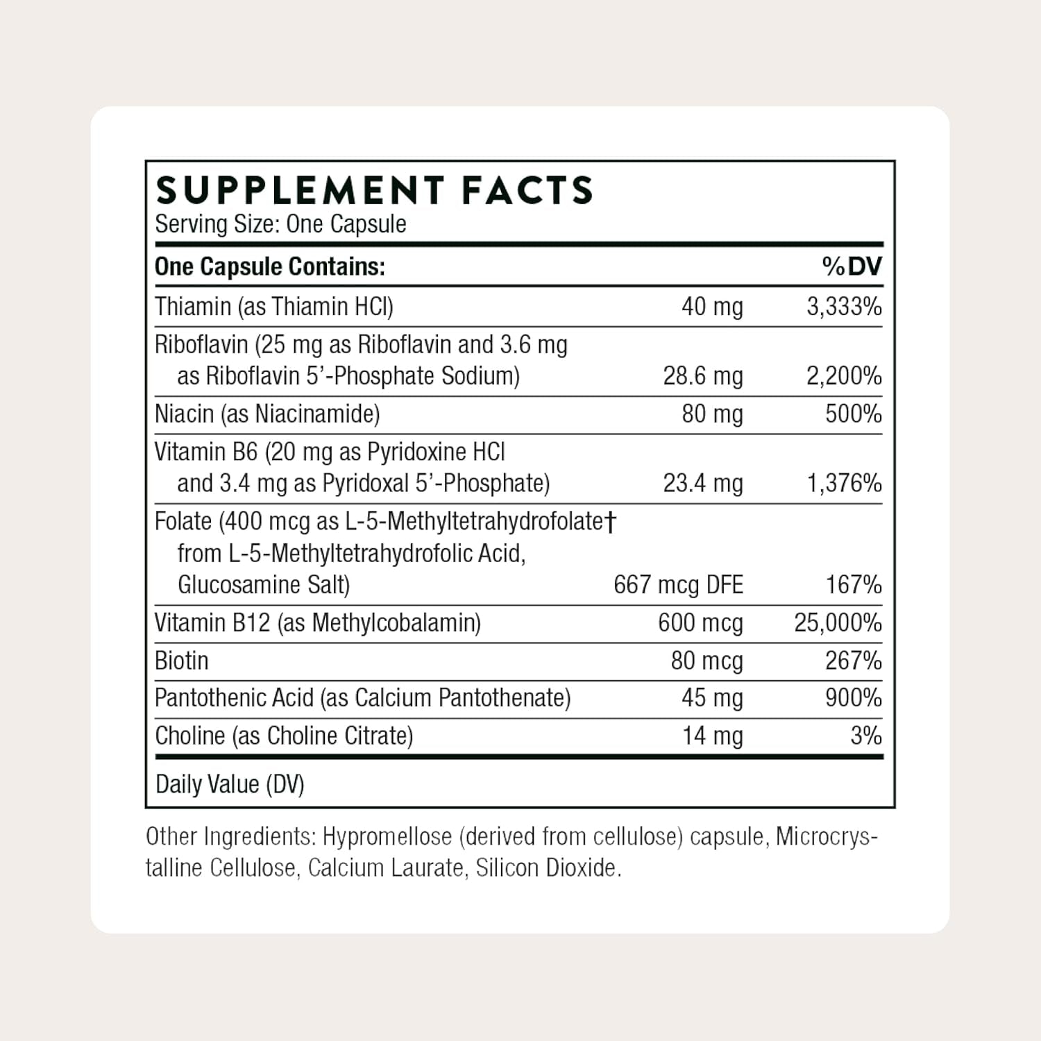 THORNE - B-Complex #12 - Vitamin B Complex with Active B12 and Folate - 60 Capsules