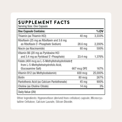 THORNE - B-Complex #12 - Vitamin B Complex with Active B12 and Folate - 60 Capsules