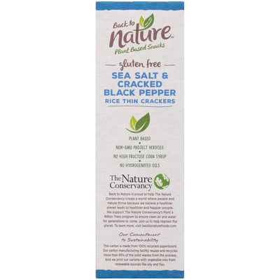 Back to Nature Gluten Free Crackers, Sea Salt & Cracked Black Pepper Rice Thins - Dairy Free, Non-Gmo, Made with Whole Grain Brown Rice Flour, Delicious & Quality Snacks, 4 Ounce​