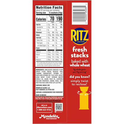 RITZ  Stacks Whole Wheat Crackers 8 Ct, Case of 6
