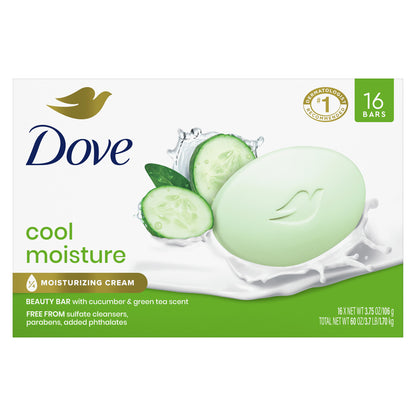 Dove Moisturizing Beauty Bar Soap Cool Moisture, 3.75 Oz, 16 Bars