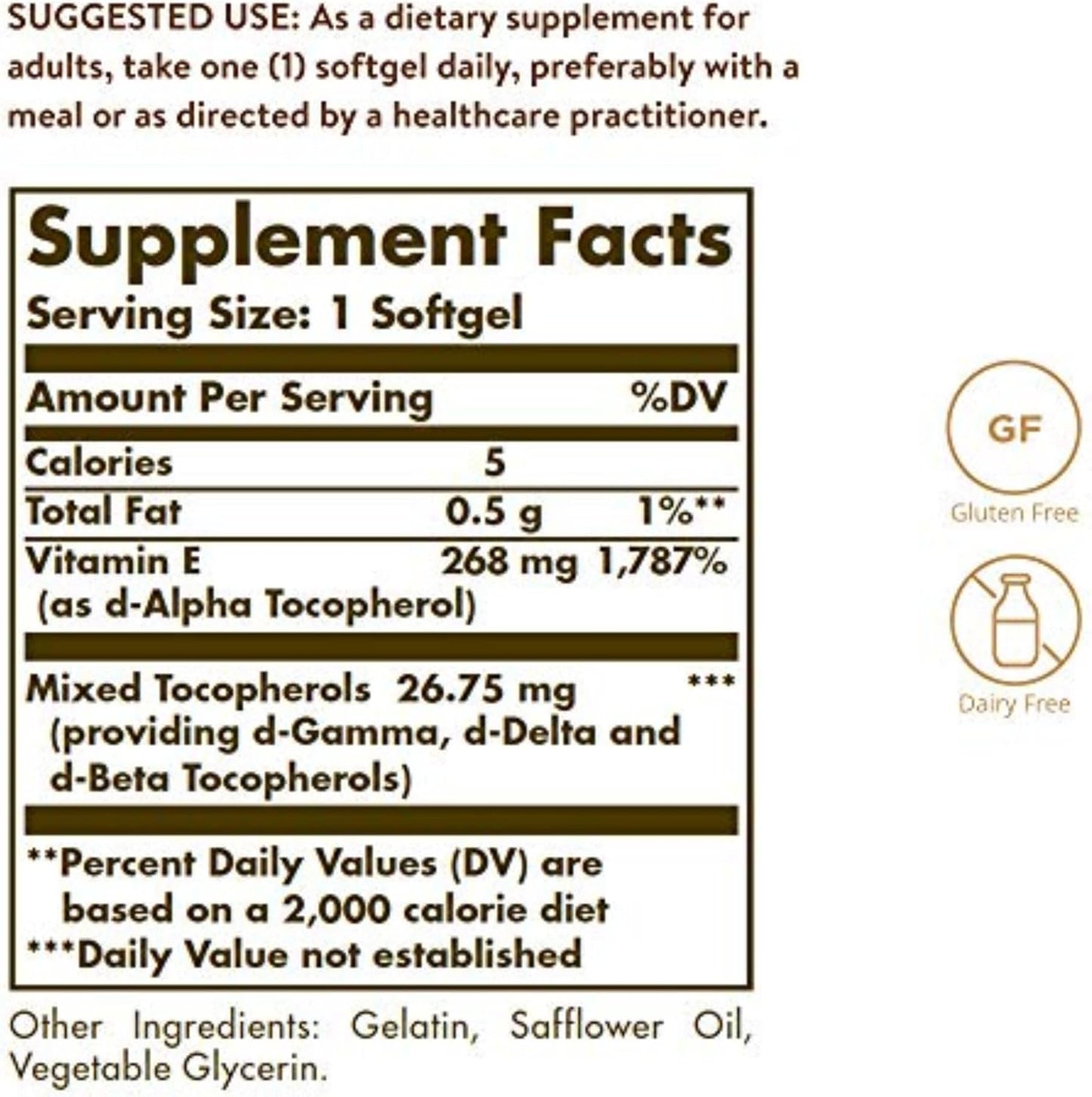 Solgar Vitamin E 268 Mg (400 IU), 250 Mixed Softgels - Natural Antioxidant, Skin & Immune System Support - Naturally-Sourced Vitamin E - Gluten Free, Dairy Free - 250 Servings