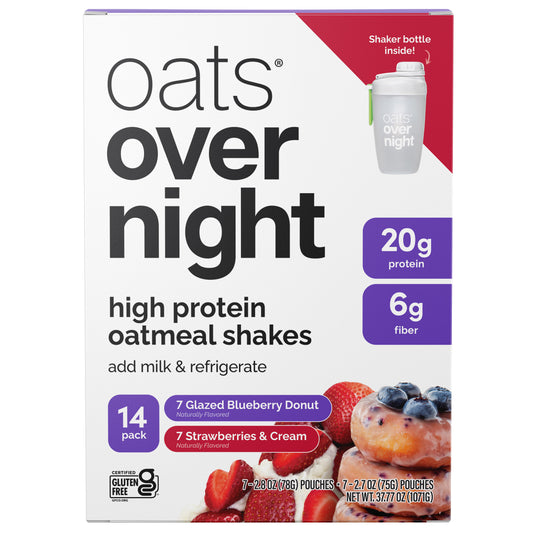 Oats Overnight Variety Pack, 20G Protein Shake, Blueberry Donut & Strawberries & Cream, 14-Pack