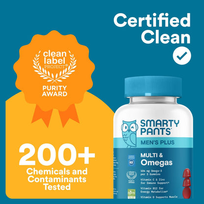 Smartypants Men'S Multivitamin Gummies - Improved Formula: Omega 3 (DHA/EPA), Methylfolate, Vitamin D3, C, Vitamin B12, B6, Vitamin A, K, Zinc & Selenium, Gluten Free, 90 Count (30 Day Supply)