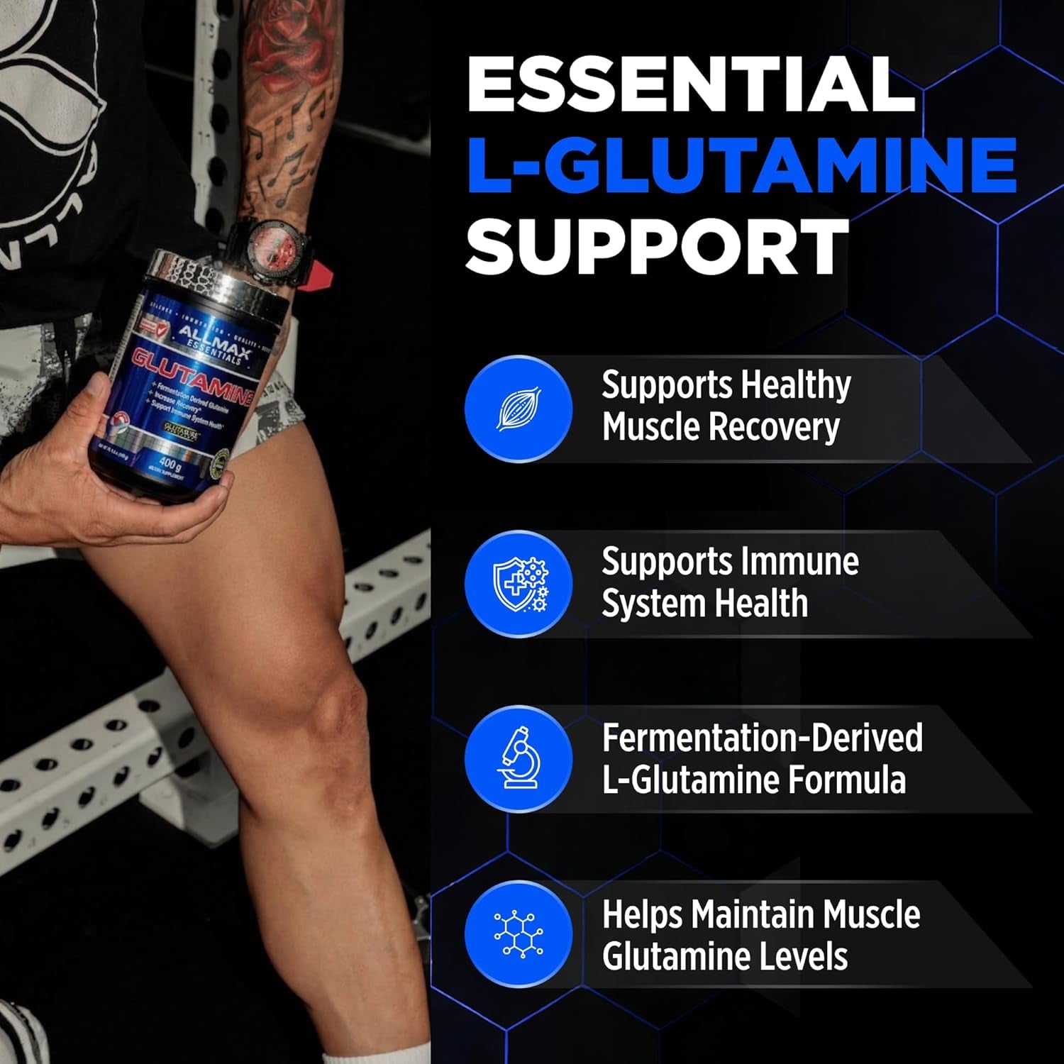 ALLMAX L Glutamine Powder 400G, Fermented L-Glutamine Powder Pure, Unflavored Glutamine Supplement for Gut Health, Recovery & Immune Support, Vegan, Gluten Free