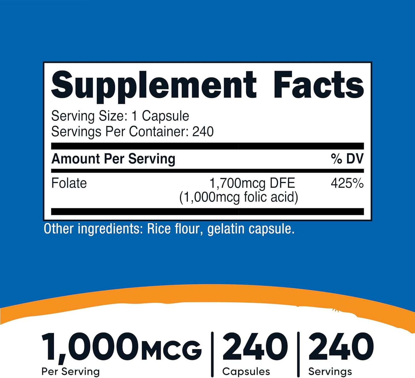Folic Acid (Vitamin B9) 1000 Mcg, 240 Capsules