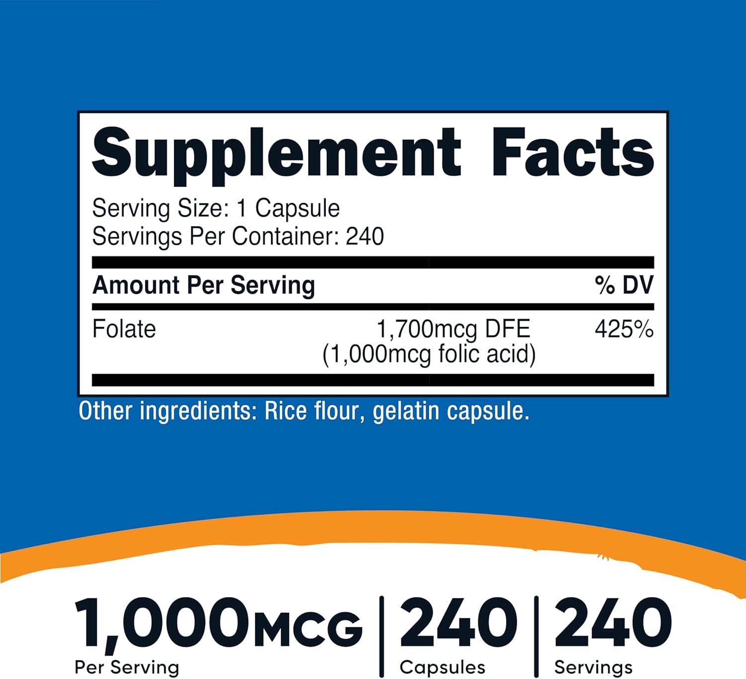 Folic Acid (Vitamin B9) 1000 Mcg, 240 Capsules