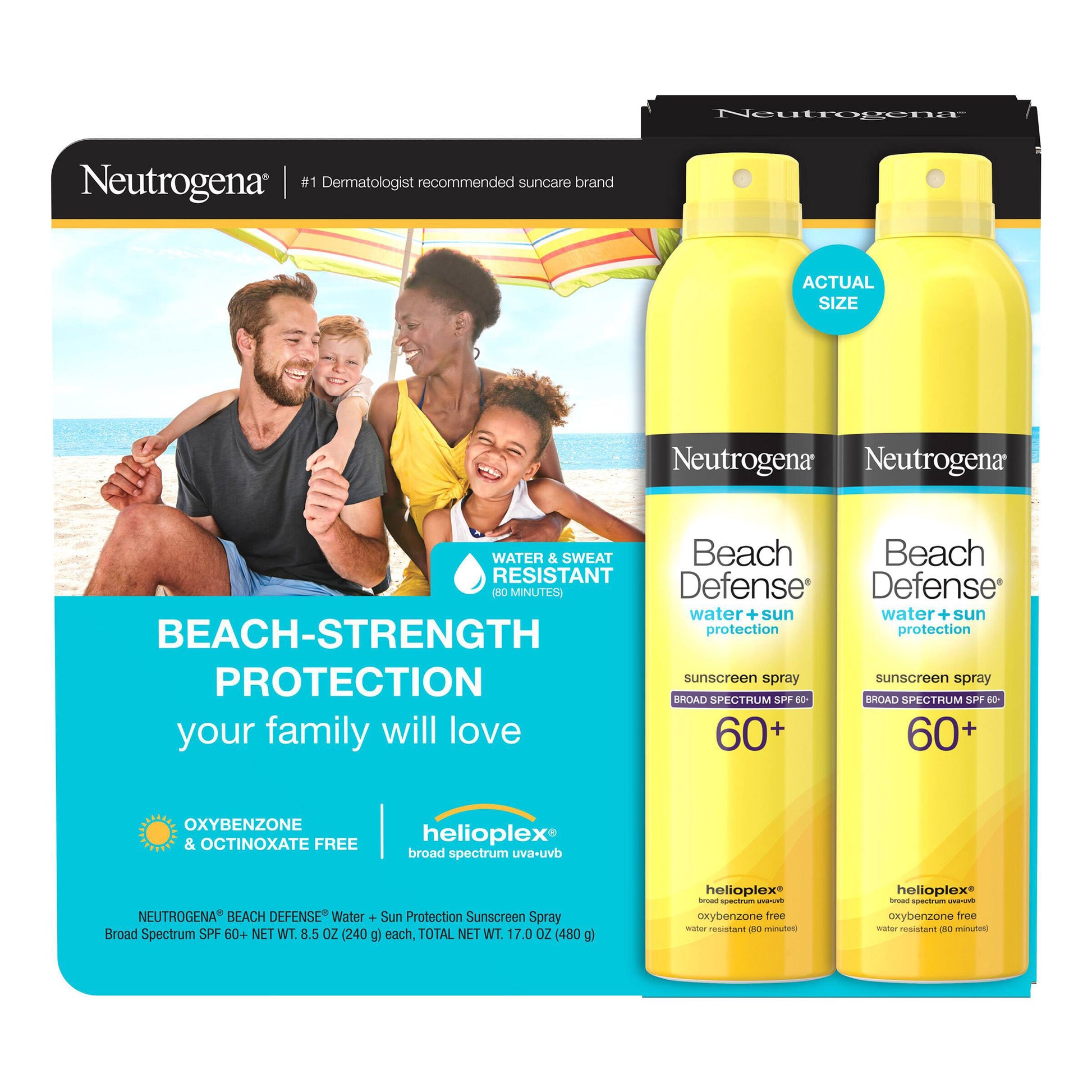 Neutrogena Beach Defense Sunscreen Spray SPF 60+, 8.5 Oz, 2-Pack