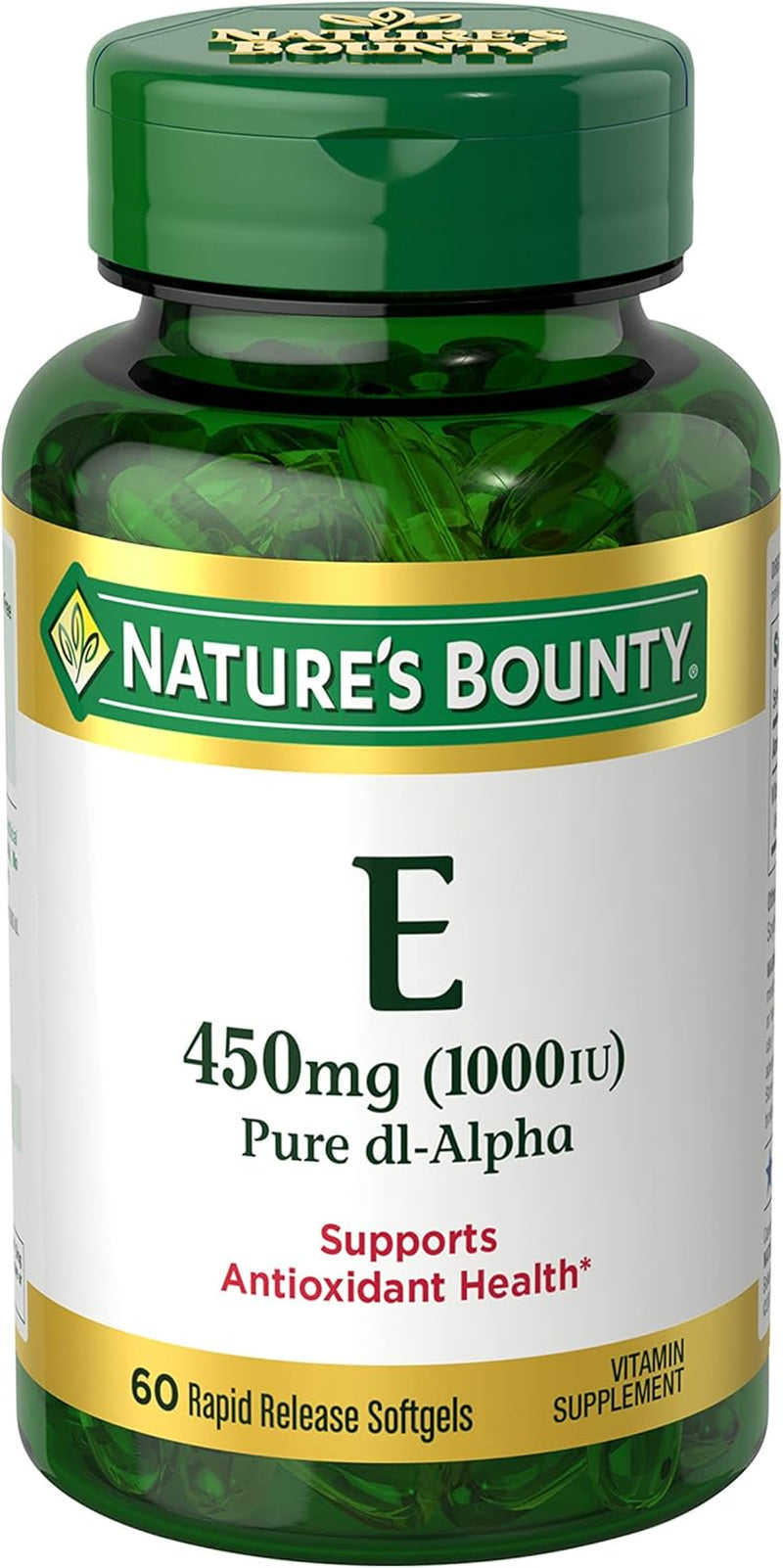 Nature'S Bounty Vitamin E 1000 IU Softgels, Supports Antioxidant Health & Immune System, 1 Serving per Day, No Gluten, 60 Softgels (Pack of 1)