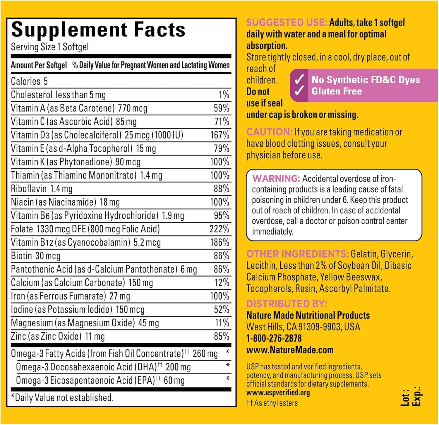 Nature Made Prenatal with Folic Acid + DHA, Prenatal Vitamin and Mineral Supplement for Daily Nutritional Support, 90 Softgels, 90 Day Supply