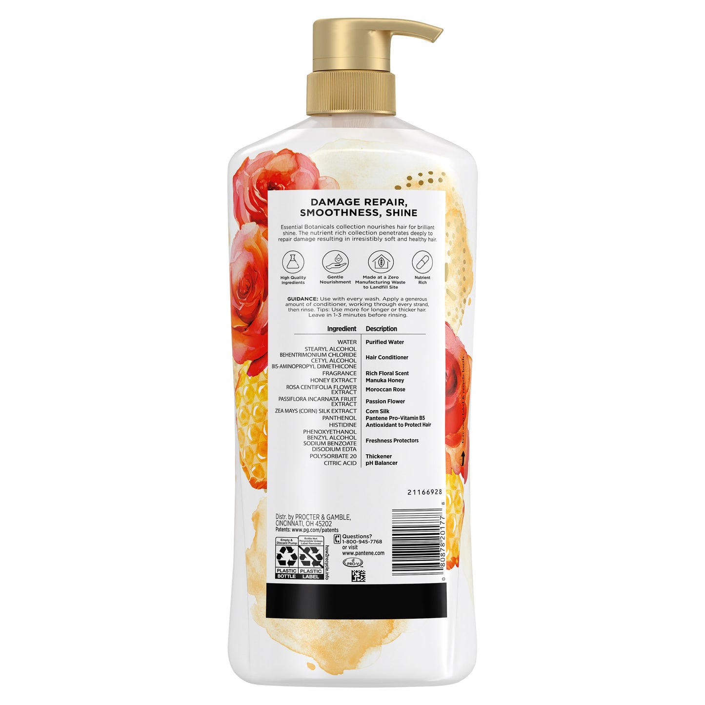 Pantene Essential Botanicals Moroccan Rose & Manuka Honey Conditioner, 38.2 Fl Oz