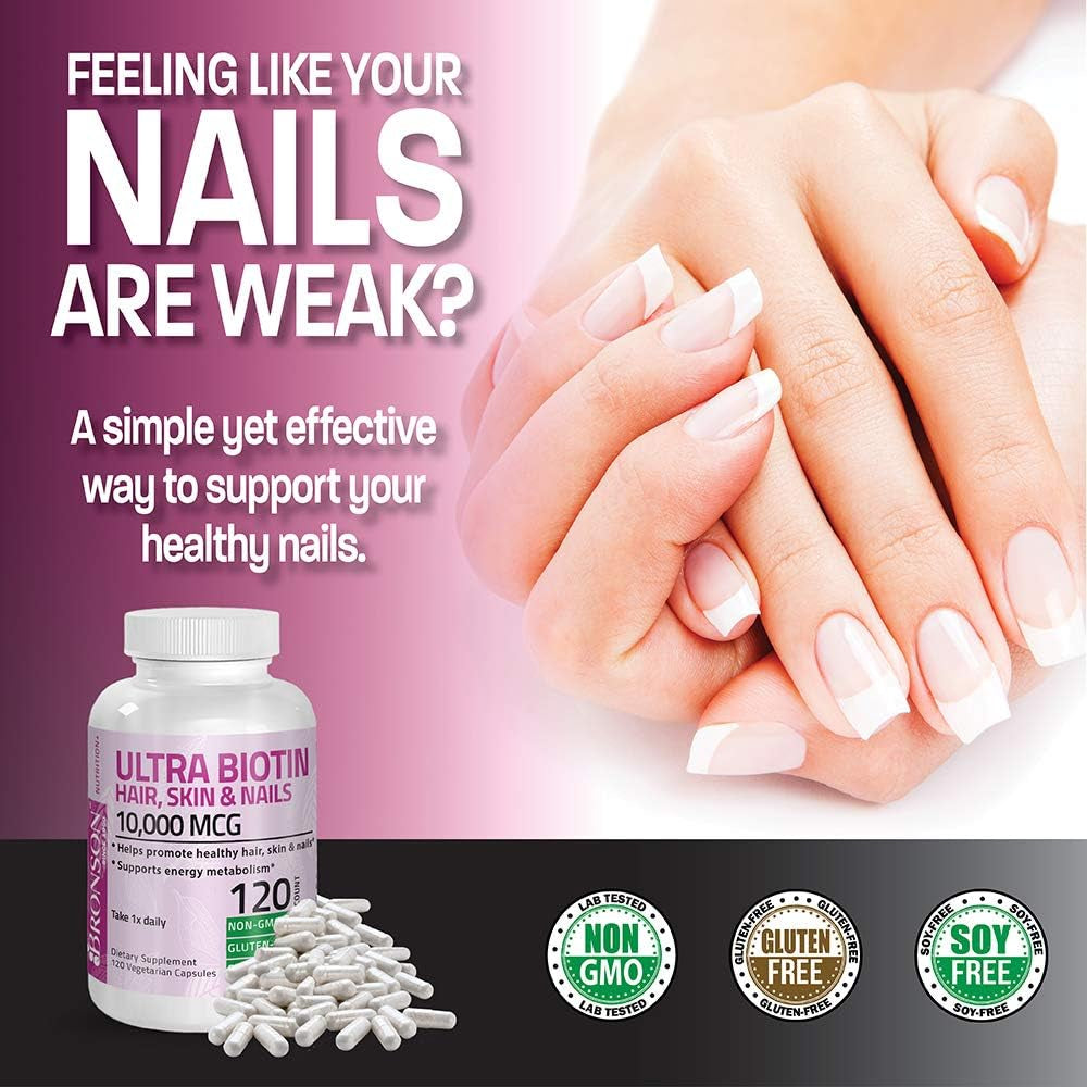 Bronson Ultra Biotin 10,000 Mcg Hair Skin and Nails Supplement, Non-Gmo, 120 Vegetarian Capsules