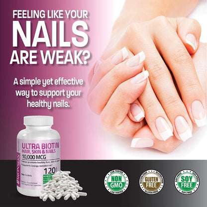 Bronson Ultra Biotin 10,000 Mcg Hair Skin and Nails Supplement, Non-Gmo, 120 Vegetarian Capsules