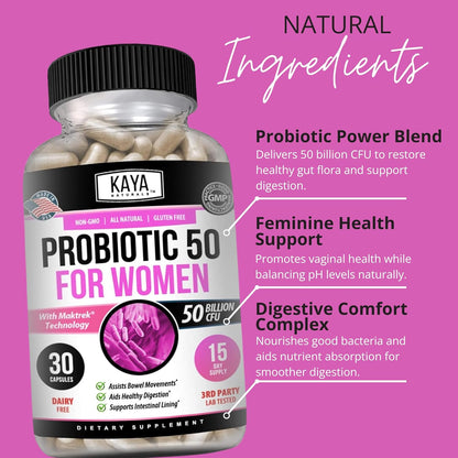 Naturals Probiotic 50 Billion CFU - Probiotics for Women, Probiotics for Men and Adults, Natural - Gut Health & Immune Support Supplement - Provides Digestive Support - 30 Vegetable Capsules