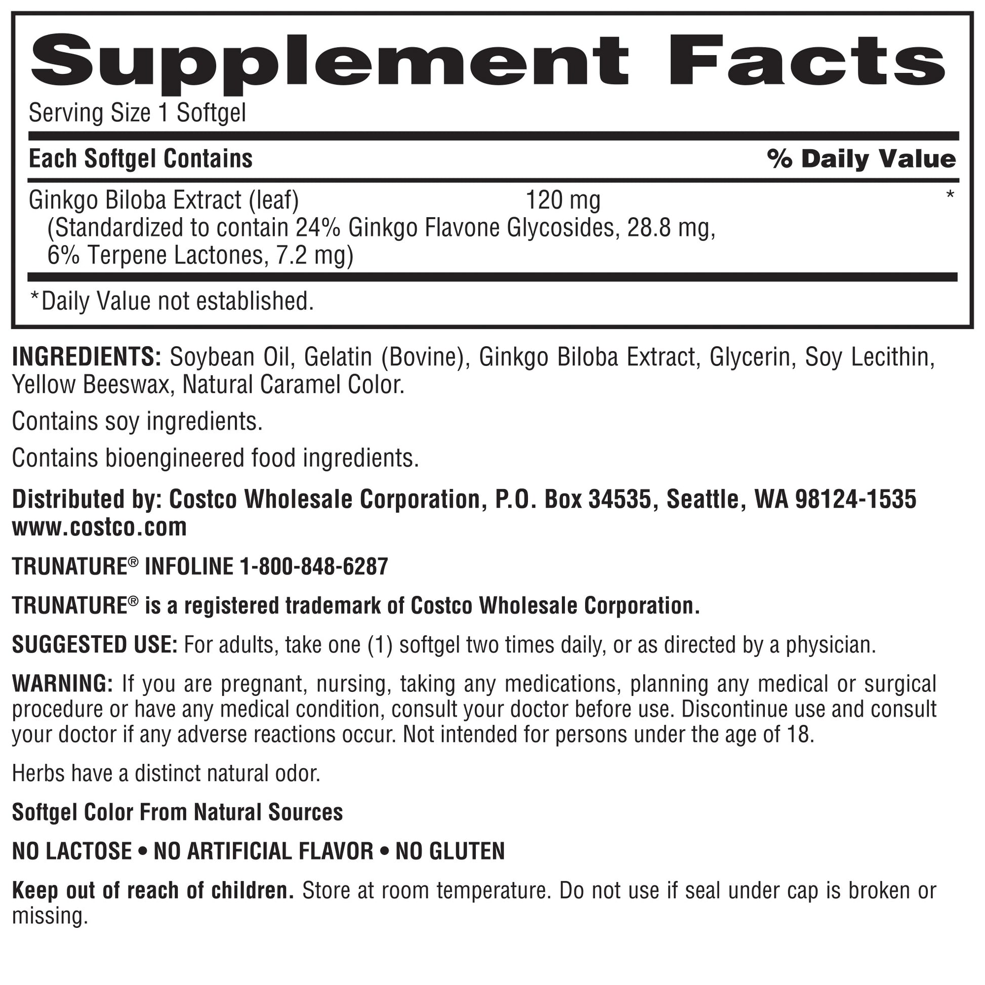 Trunature Ginkgo Biloba 120Mg, 340 Softgels