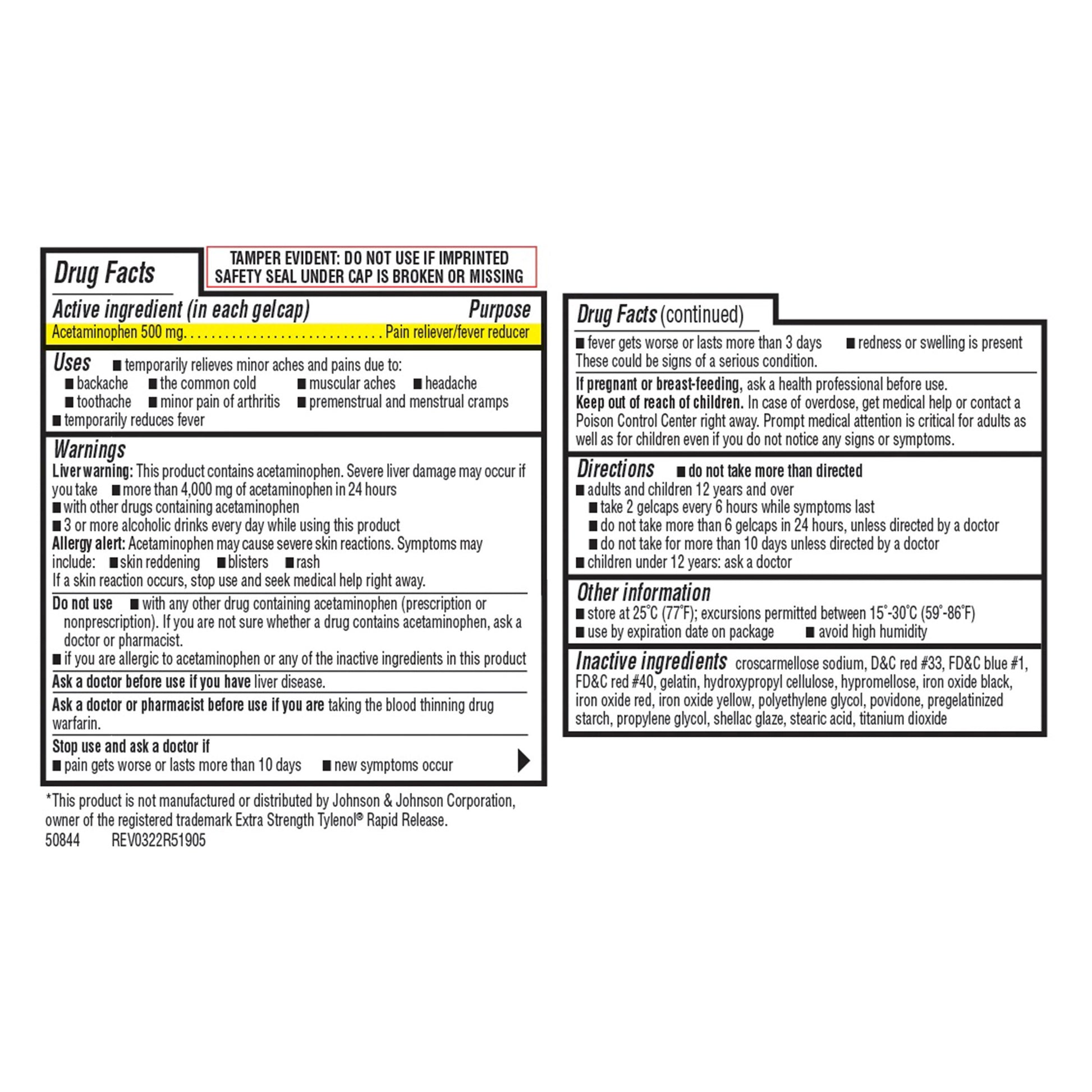 Kirkland Signature Extra Strength Acetaminophen 500 Mg., 400 Gelcaps