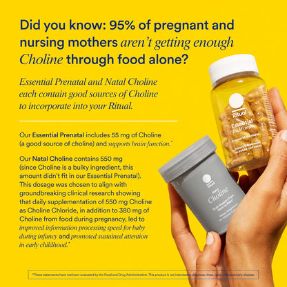 Ritual Essential for Women Prenatal Multivitamin: Folate & Choline for Neural Tube Support, Omega-3 DHA for Fetal Brain Development, Iron, Calcium-Helper D3 & K2, Non-Gmo, Vegan, Citrus, 30 Days