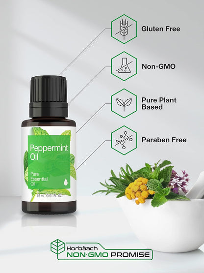 Horbäach Peppermint Essential Oil | .51 Fl Oz (15Ml) | for Massage, Bath, Diffuser, Aroma Spray & More