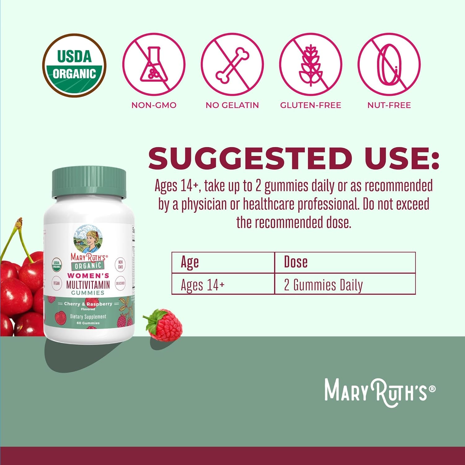 Maryruth Organics Multivitamin for Women 14 | Women'S Multivitamin Gummies for Immune Support| Skin Health | Sugar Free | Vegan | Non-Gmo | 60 Count
