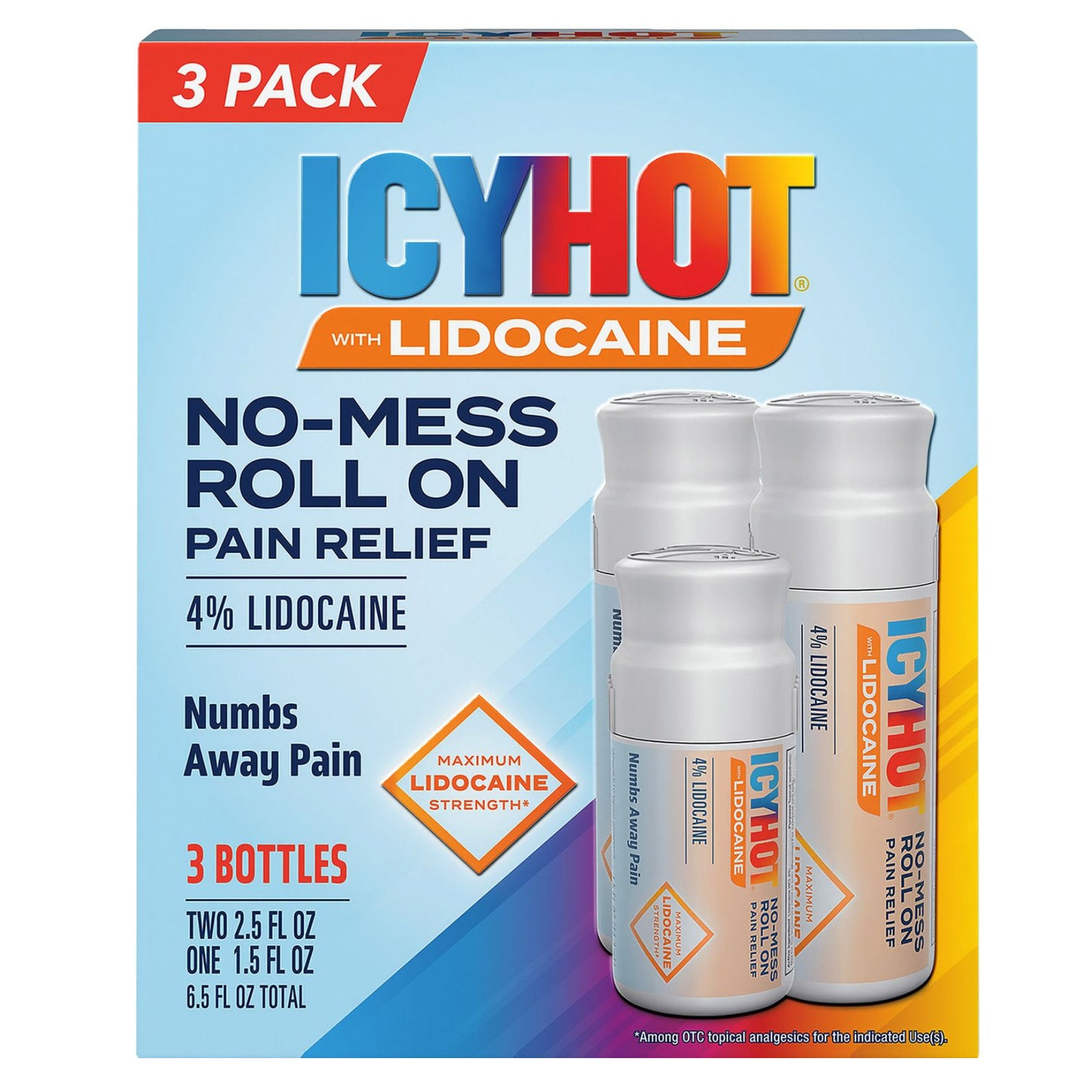 Icy Hot Lidocaine Roll-On, 3-Pack